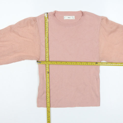 Mango Women’s Pink Size 8 Fine Knit Balloon Sleeve Jumper
