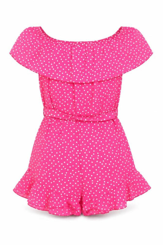 Quiz Women Pink Polka Dot Off Shoulder Playsuit UK 8 Ruffle Belted