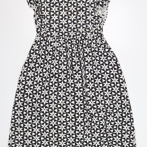 Next Women Black White UK 10 Fit & Flare Geometric Knee Dress