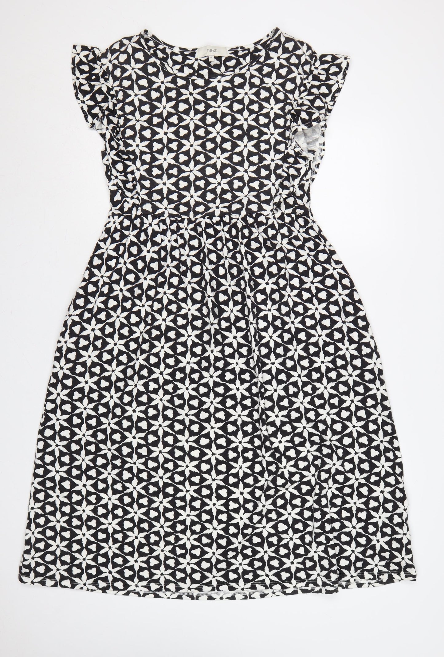 Next Women Black White UK 10 Fit & Flare Geometric Knee Dress