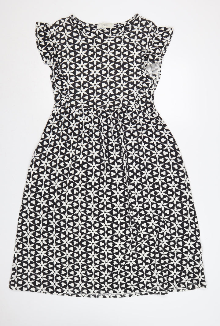 Next Women Black White UK 10 Fit & Flare Geometric Knee Dress