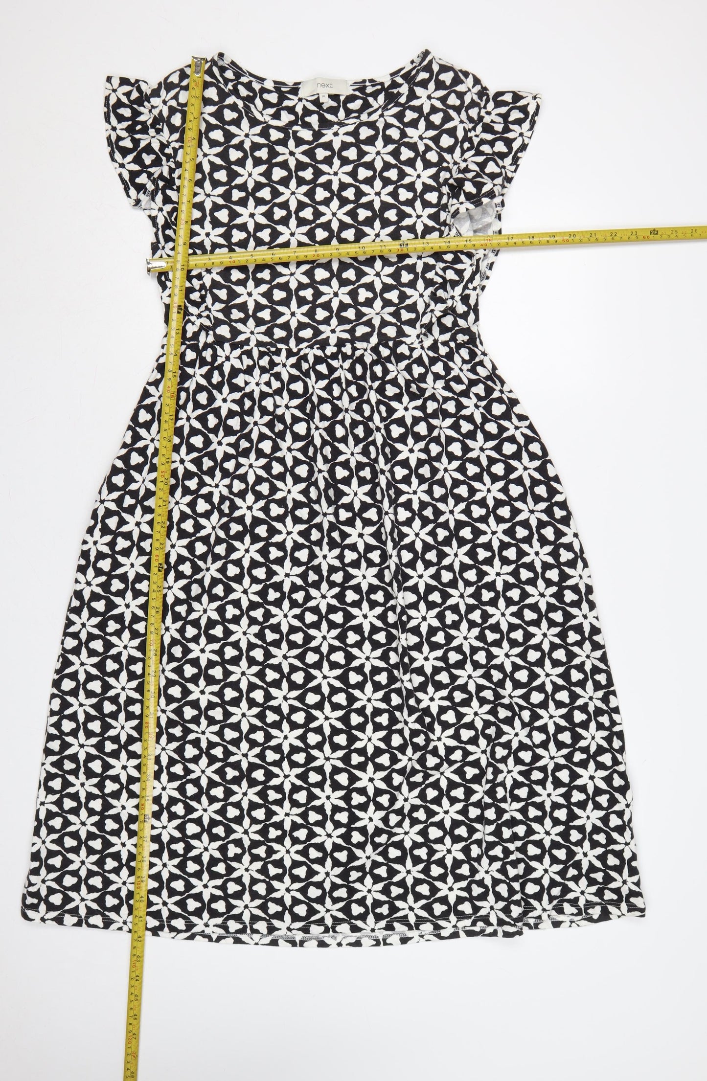 Next Women Black White UK 10 Fit & Flare Geometric Knee Dress
