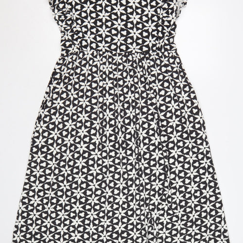 Next Women Black White UK 10 Fit & Flare Geometric Knee Dress