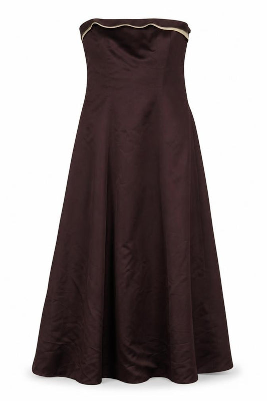 Front view of Alexia Designs Women Brown, size 18, Strapless Satin Ball Gown Dress