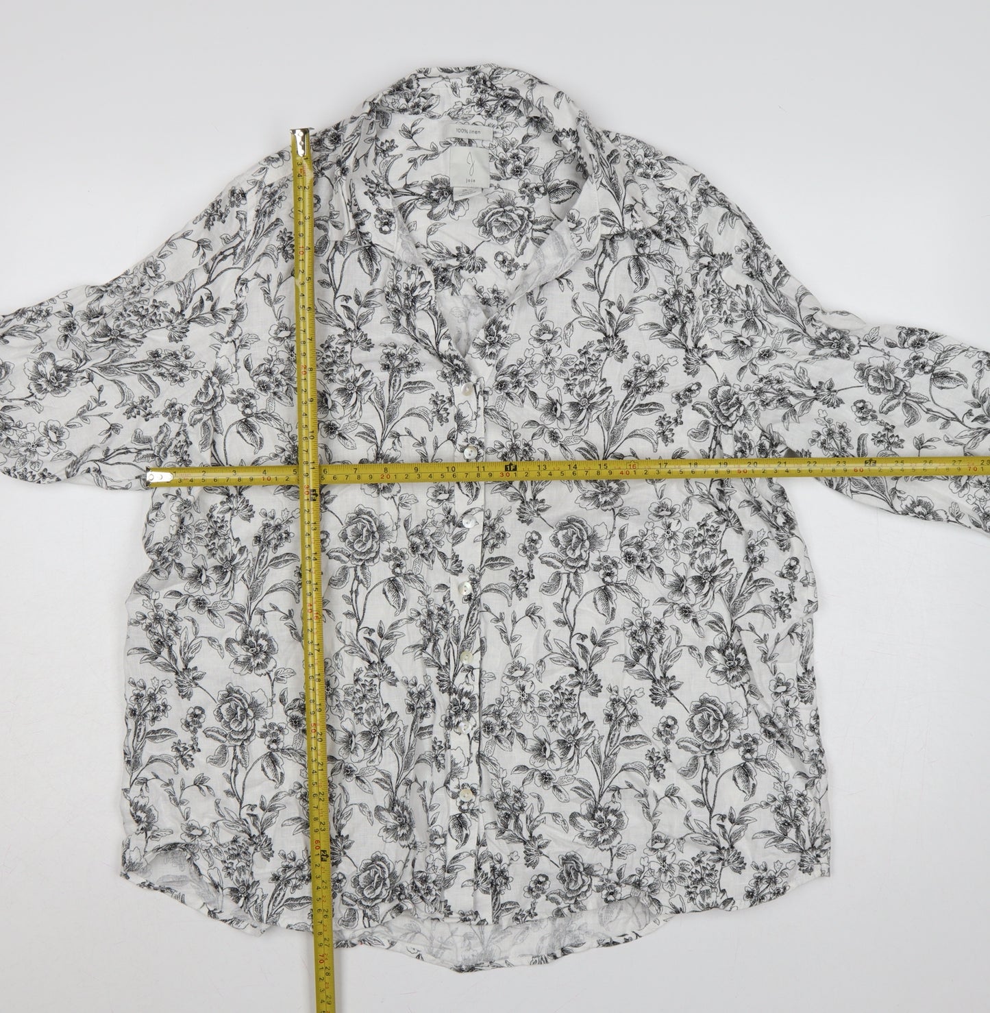 Joie Women White Floral Linen Button-Up Shirt UK 20 Long Sleeve Collared