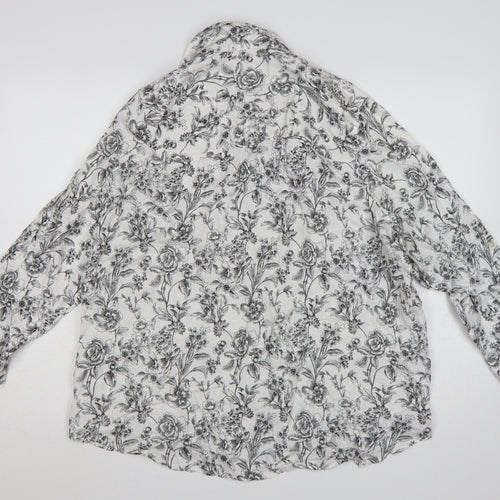 Joie Women White Floral Linen Button-Up Shirt UK 20 Long Sleeve Collared