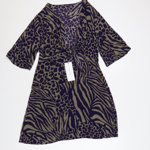 Karen Millen Women Green Purple Animal Print Wrap Dress UK 10