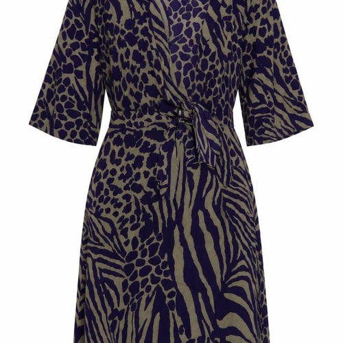 Karen Millen Women Green Purple Animal Print Wrap Dress UK 10