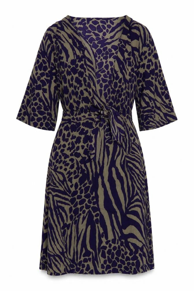 Karen Millen Women Green Purple Animal Print Wrap Dress UK 10