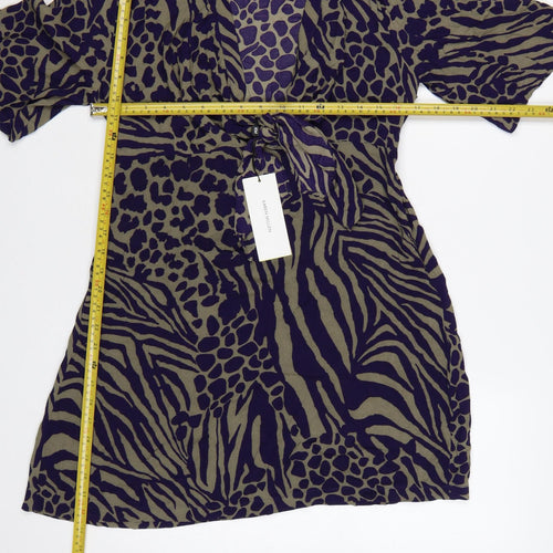Karen Millen Women Green Purple Animal Print Wrap Dress UK 10