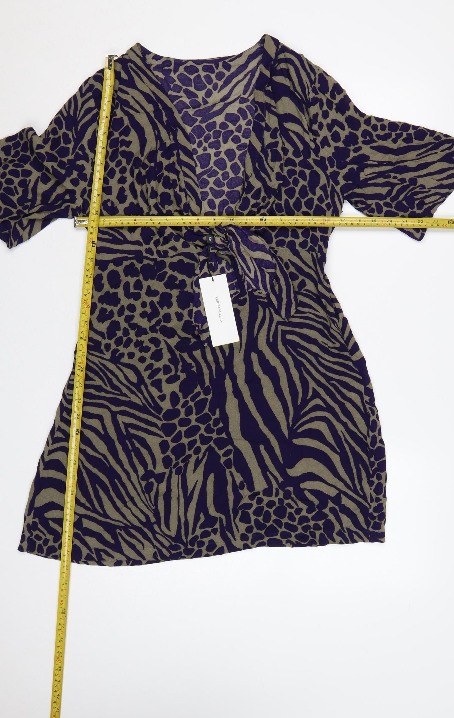 Karen Millen Women Green Purple Animal Print Wrap Dress UK 10