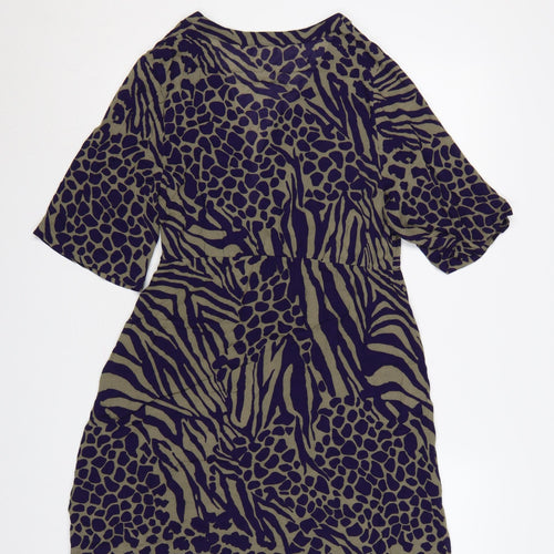 Karen Millen Women Green Purple Animal Print Wrap Dress UK 10