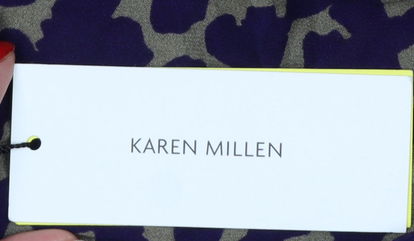 Karen Millen Women Green Purple Animal Print Wrap Dress UK 10