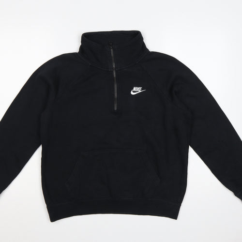 Nike Women Black Small 1/4 Zip Fleece Sweatshirt Logo Pocket