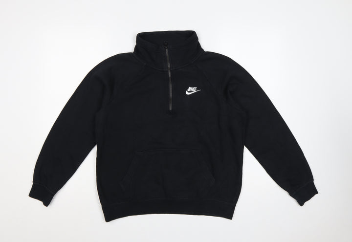 Nike Women Black Small 1/4 Zip Fleece Sweatshirt Logo Pocket