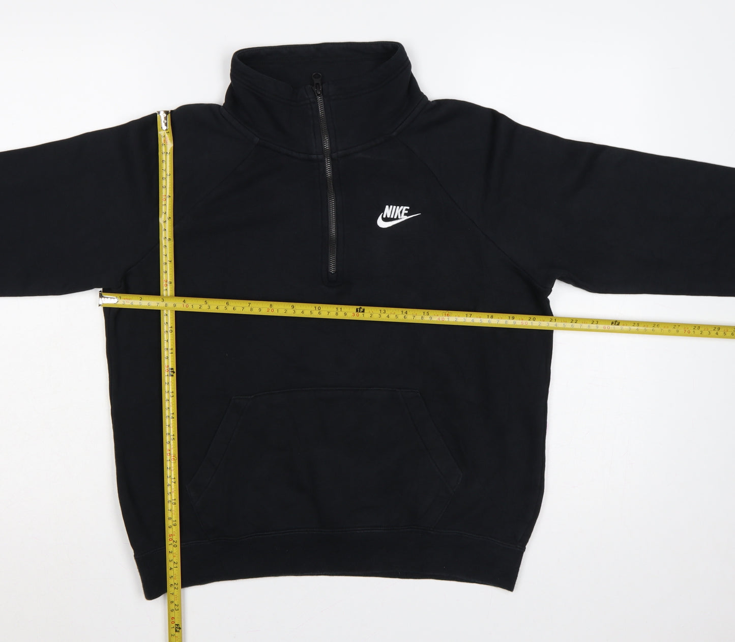 Nike Women Black Small 1/4 Zip Fleece Sweatshirt Logo Pocket