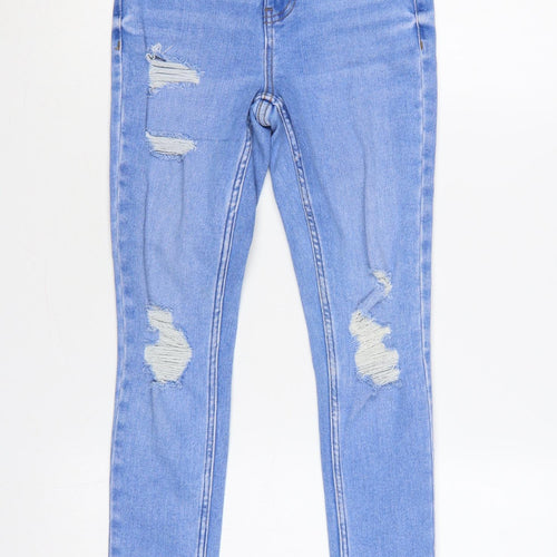 New Look 915 Girls Blue Age 12 High Waist Super Skinny Ripped Jeans