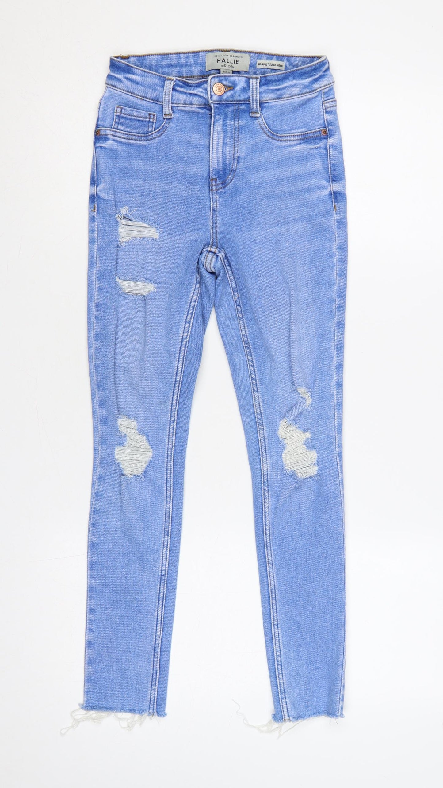 New Look 915 Girls Blue Age 12 High Waist Super Skinny Ripped Jeans