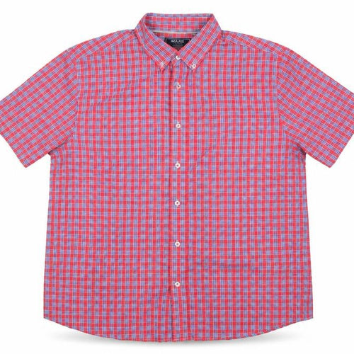 Maine Men’s Pink Blue Check Cotton Button-Down Short Sleeve Shirt L