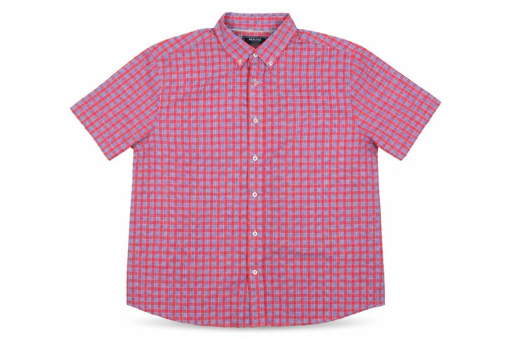 Maine Men’s Pink Blue Check Cotton Button-Down Short Sleeve Shirt L
