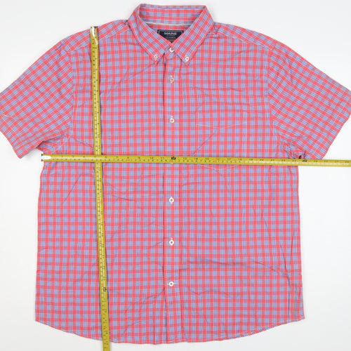 Maine Men’s Pink Blue Check Cotton Button-Down Short Sleeve Shirt L