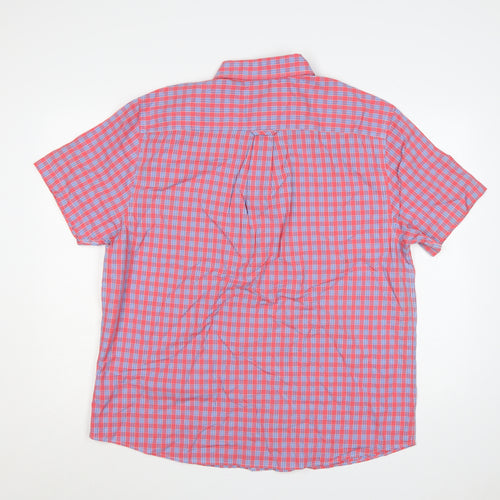 Maine Men’s Pink Blue Check Cotton Button-Down Short Sleeve Shirt L