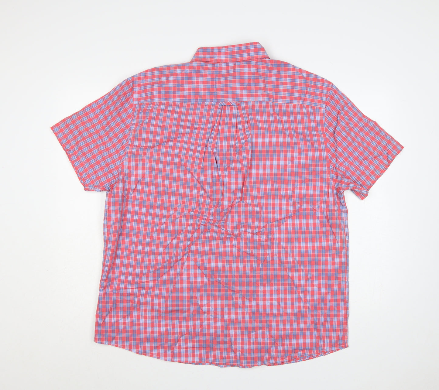 Maine Men’s Pink Blue Check Cotton Button-Down Short Sleeve Shirt L