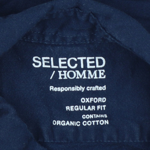 Selected Homme Men's Blue 16.5 Oxford Regular Fit Button-Down Shirt