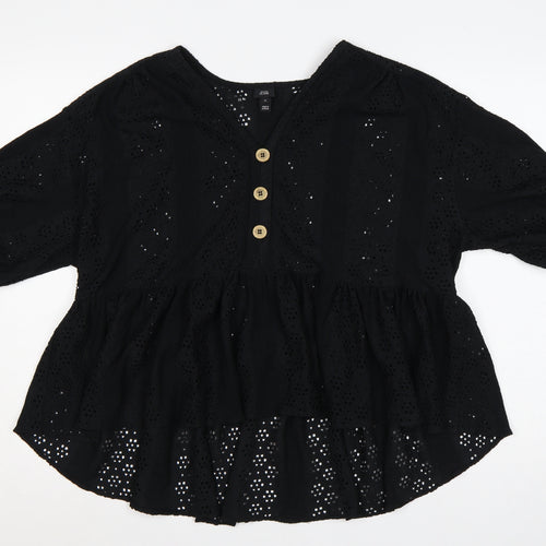 River Island Women Black UK 12 Eyelet Peplum Tunic Blouse