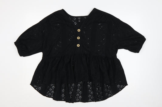 River Island Women Black UK 12 Eyelet Peplum Tunic Blouse