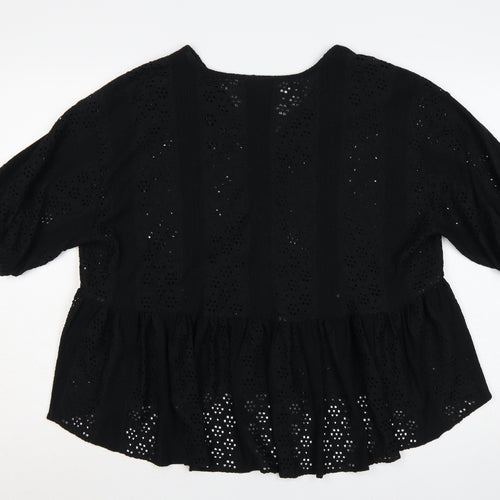 River Island Women Black UK 12 Eyelet Peplum Tunic Blouse