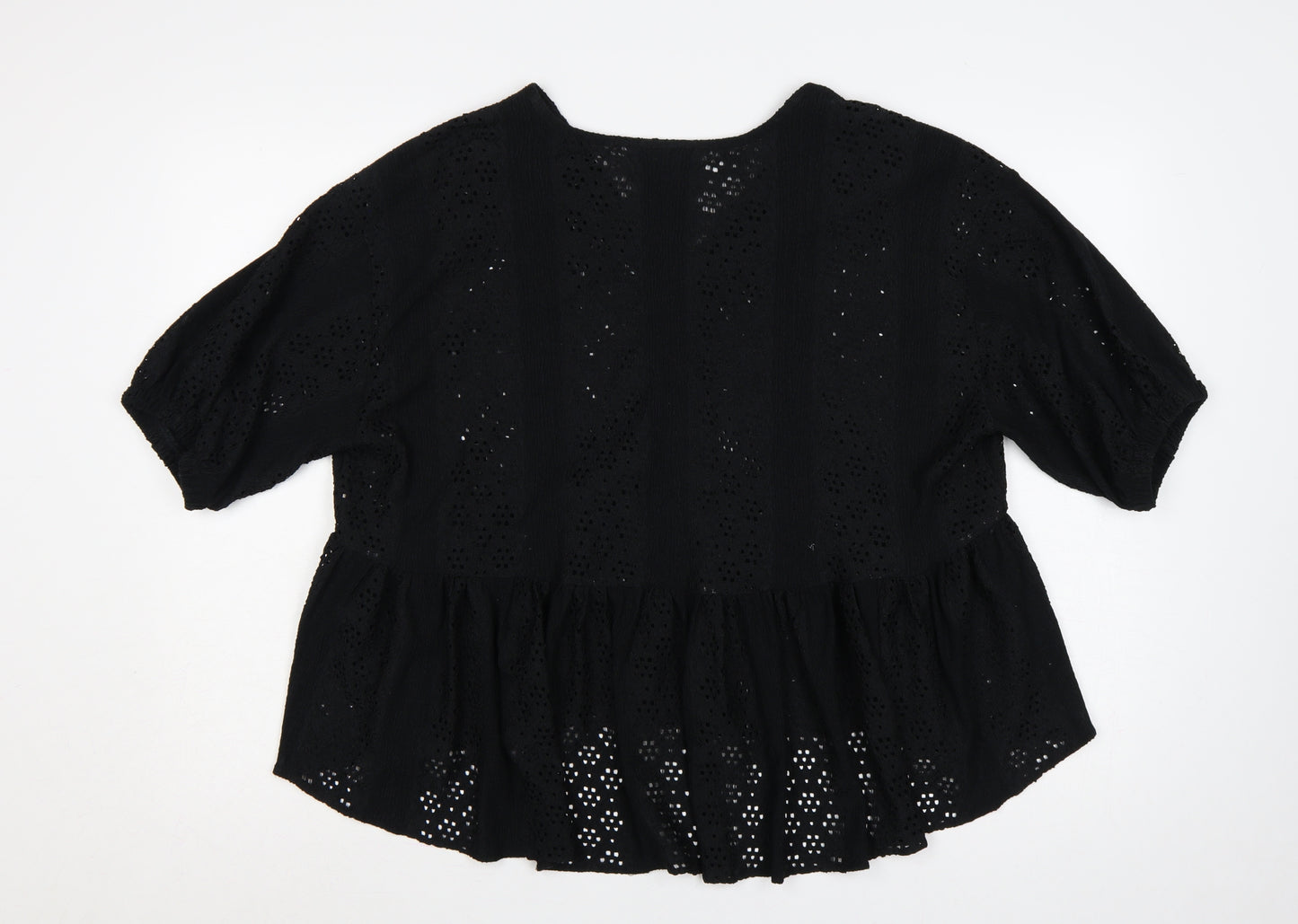 River Island Women Black UK 12 Eyelet Peplum Tunic Blouse
