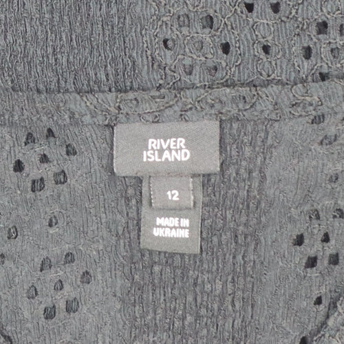 River Island Women Black UK 12 Eyelet Peplum Tunic Blouse