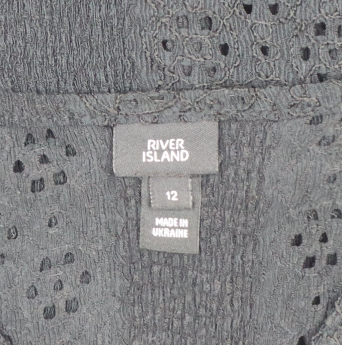 River Island Women Black UK 12 Eyelet Peplum Tunic Blouse
