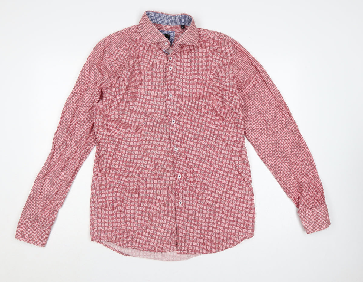 Additional front view of Mauro Puccini Men’s Pink Geometric Print Button-Down Shirt M