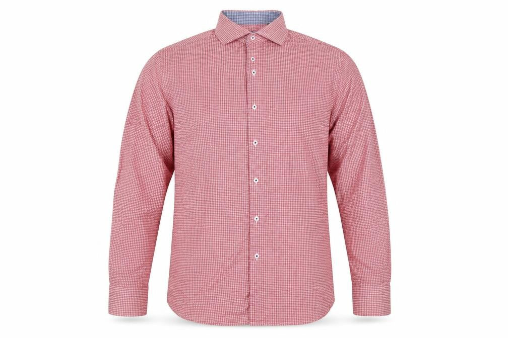 Front view of Mauro Puccini Men’s Pink Geometric Print Button-Down Shirt M
