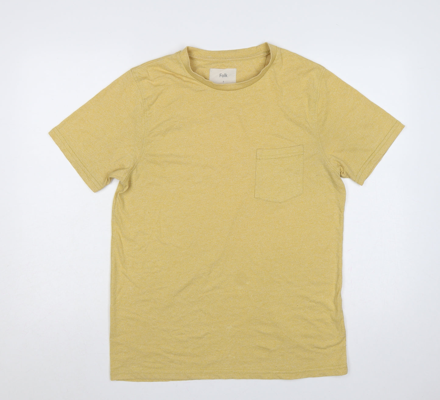 Folk Men’s Yellow Pocket Crew Neck Short Sleeve T-Shirt Size L