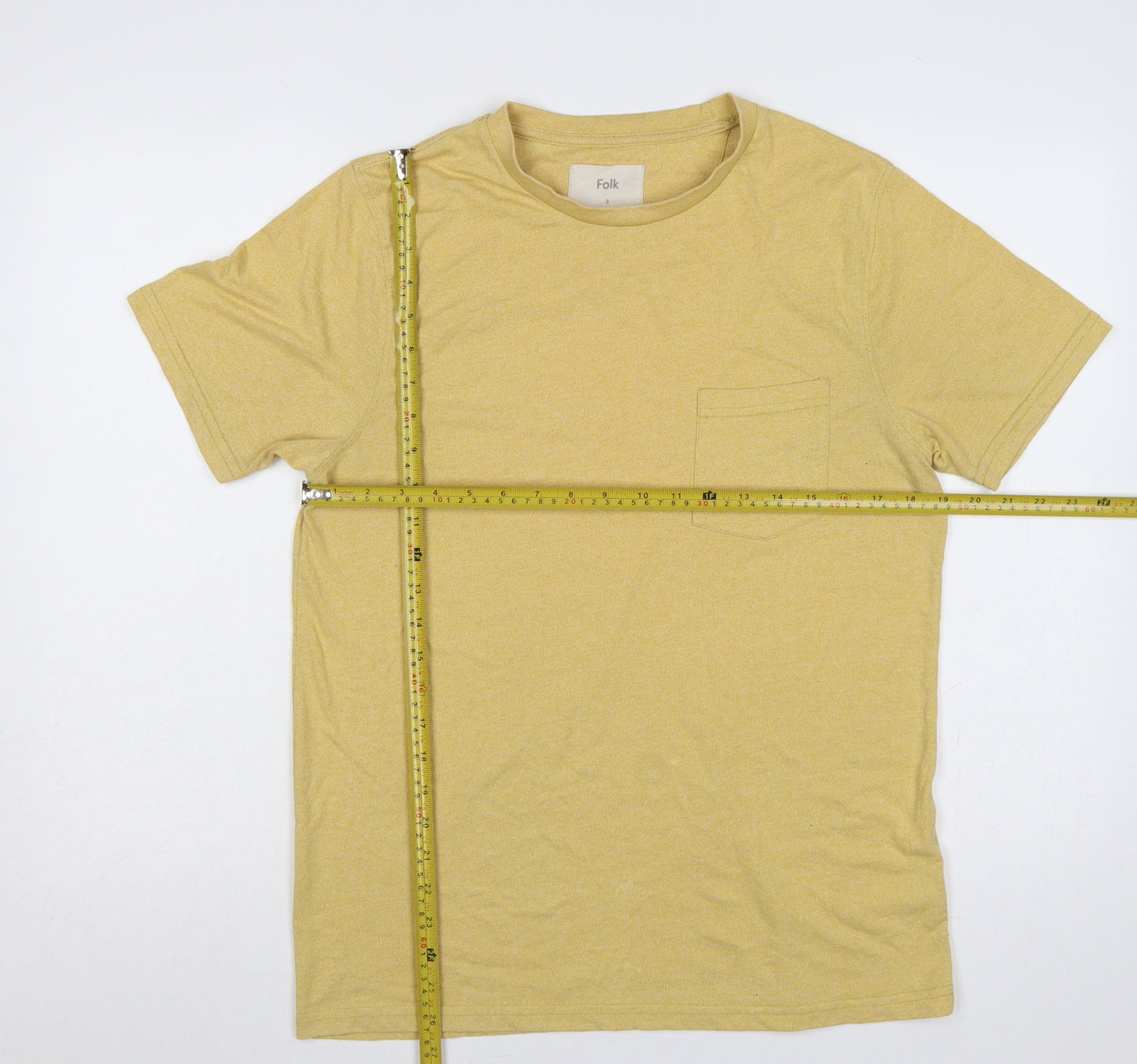 Folk Men’s Yellow Pocket Crew Neck Short Sleeve T-Shirt Size L