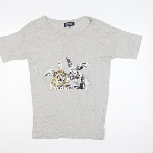 Next Women Grey UK 8 Basic Cotton Sequin Rabbit T-Shirt