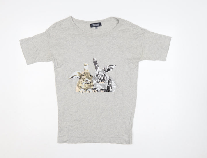 Next Women Grey UK 8 Basic Cotton Sequin Rabbit T-Shirt