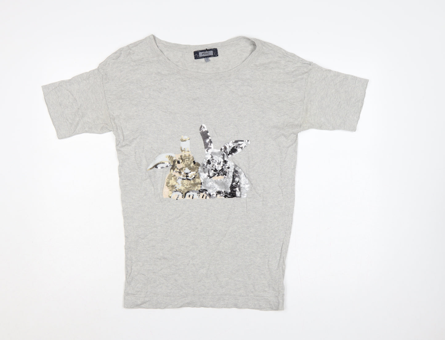 Next Women Grey UK 8 Basic Cotton Sequin Rabbit T-Shirt