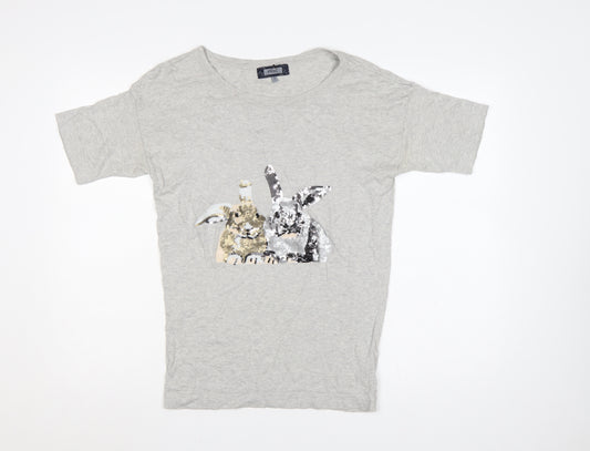 Next Women Grey UK 8 Basic Cotton Sequin Rabbit T-Shirt