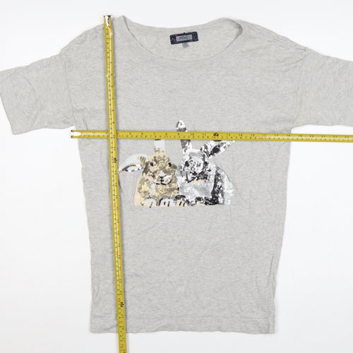 Next Women Grey UK 8 Basic Cotton Sequin Rabbit T-Shirt