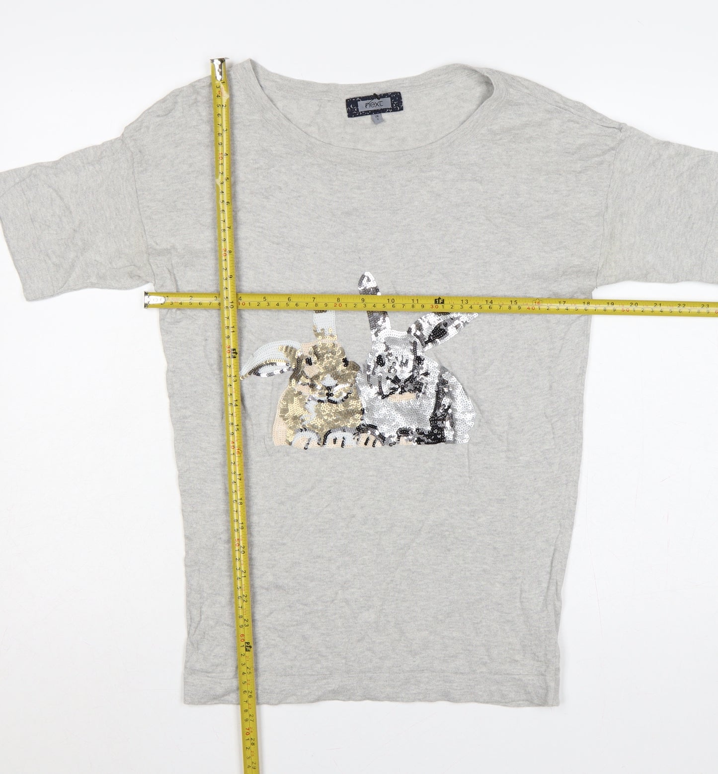 Next Women Grey UK 8 Basic Cotton Sequin Rabbit T-Shirt