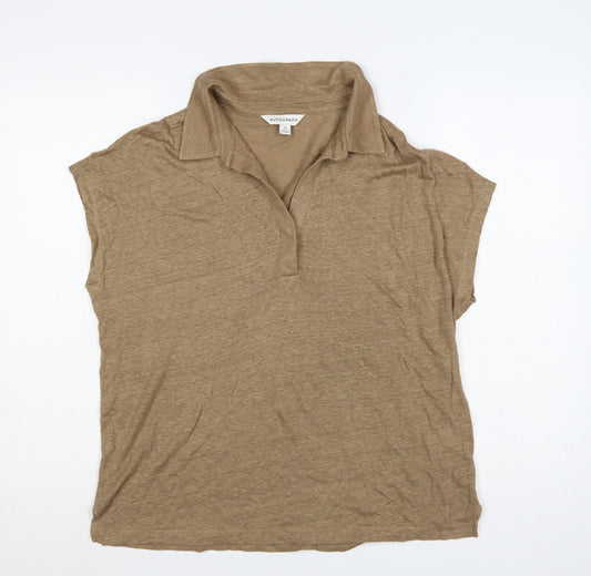 Autograph Women’s Brown Linen Sleeveless Collared Polo Top UK 12