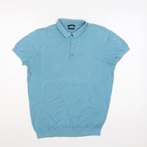 Massimo Dutti Men’s Blue S Extra Fine Cotton Short Sleeve Polo