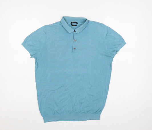 Massimo Dutti Men’s Blue S Extra Fine Cotton Short Sleeve Polo