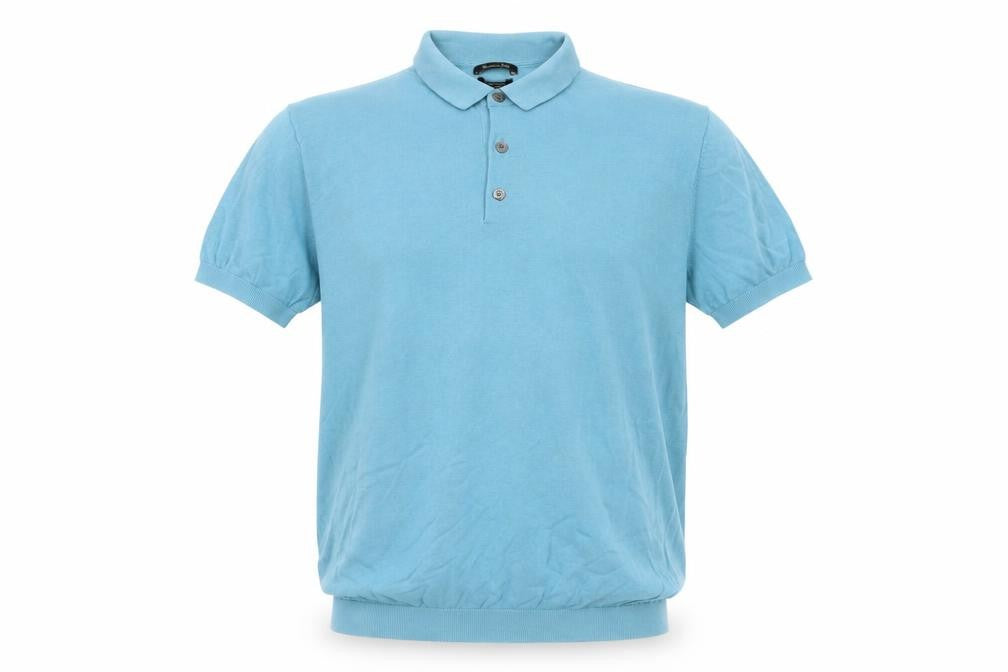 Massimo Dutti Men’s Blue S Extra Fine Cotton Short Sleeve Polo