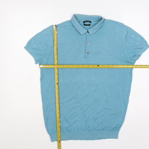 Massimo Dutti Men’s Blue S Extra Fine Cotton Short Sleeve Polo