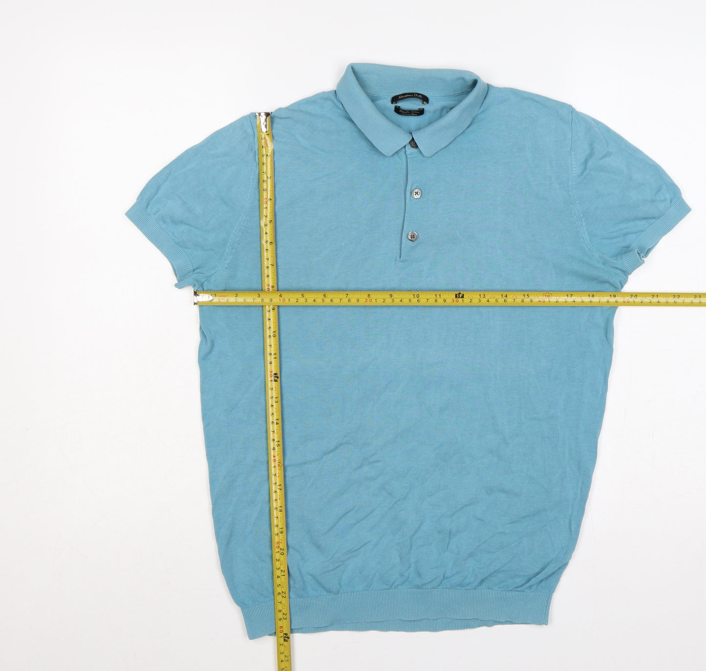 Massimo Dutti Men’s Blue S Extra Fine Cotton Short Sleeve Polo